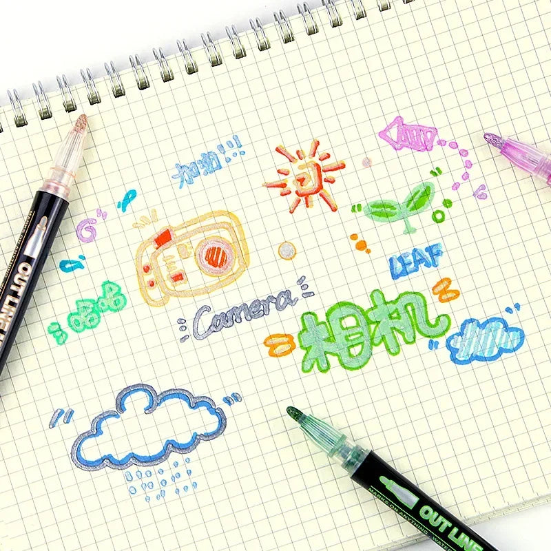 Double Line Highlighter Art Pens 36 Color