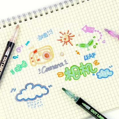 Double Line Highlighter Art Pens 36 Color