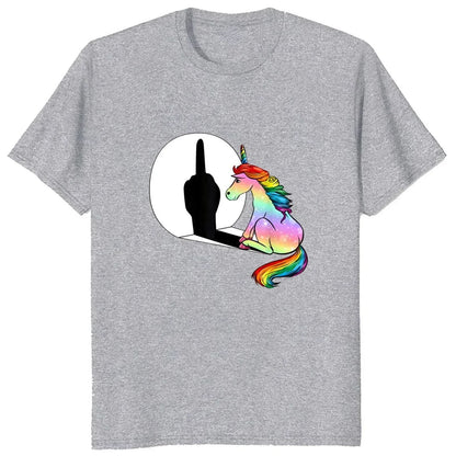 Unicorn Middle Finger Fxk T Shirt Women Mens T-Shirt 100% Cotton Streetwear