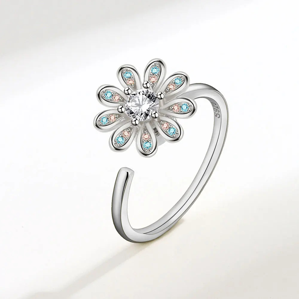 Fidget Spinner Ring Anxiety for Women Multiple Crystal Flower Eye Butterfly Animal Ring Rotate Anti Stress Wedding Jewerly