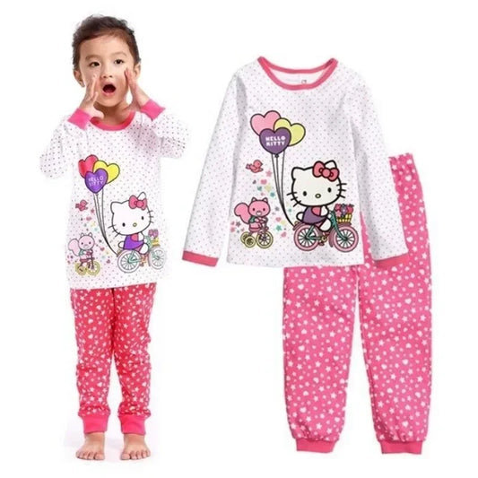 Hello Kitty cute cartoon girls spring autumn winter new pure cotton children's home clothes pajamas underwear peripheral set