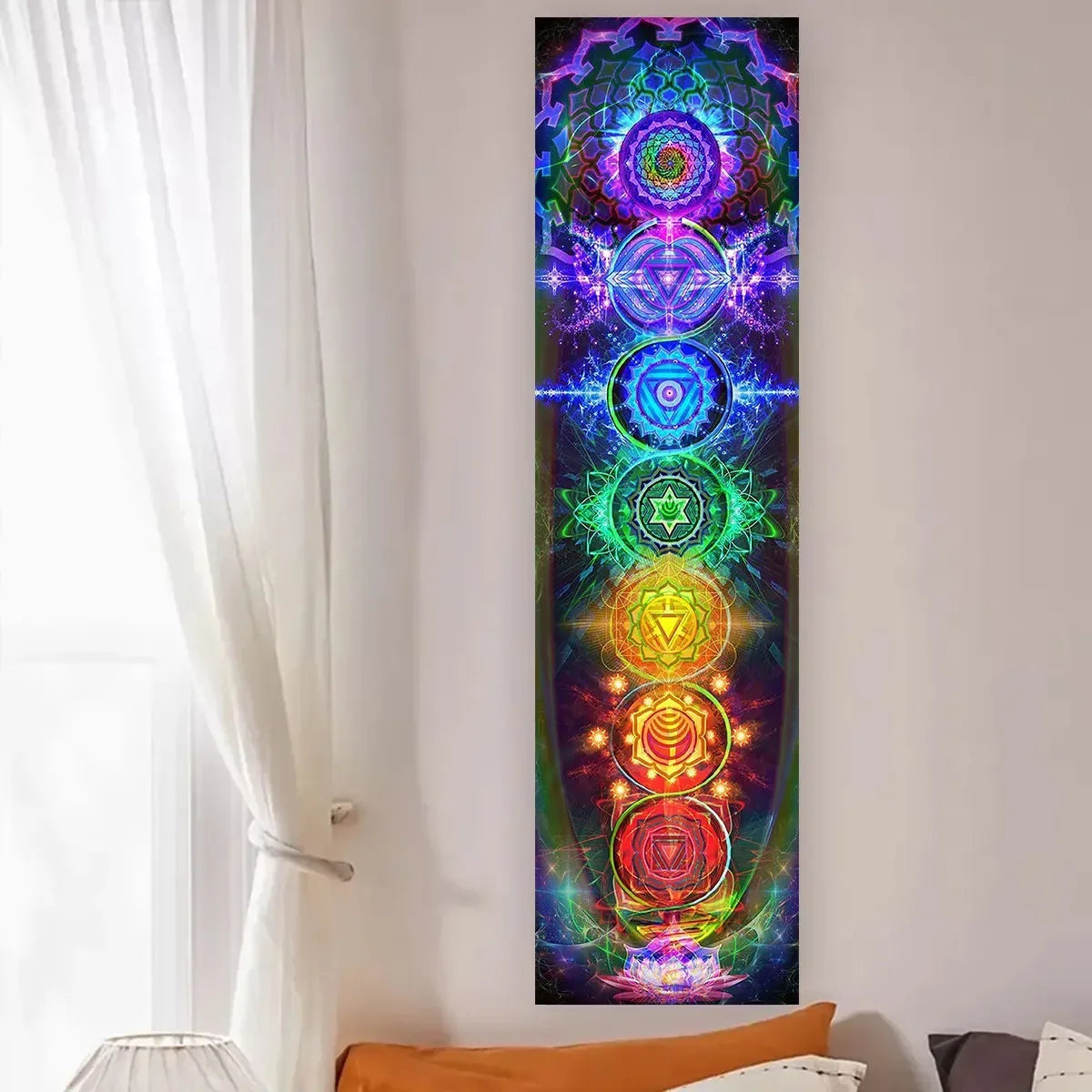 VIKAMA Seven Chakra Vertical Tapestry Rainbow Energy Wall Decor for Yoga Studio Meditation Space Wall Hanging Home Decoration
