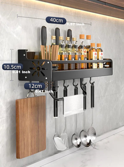 Kitchen Organizer Shelf Wall-mounted Spice Storage Rack  Knife, Seasoning, Utensil Storage Holder