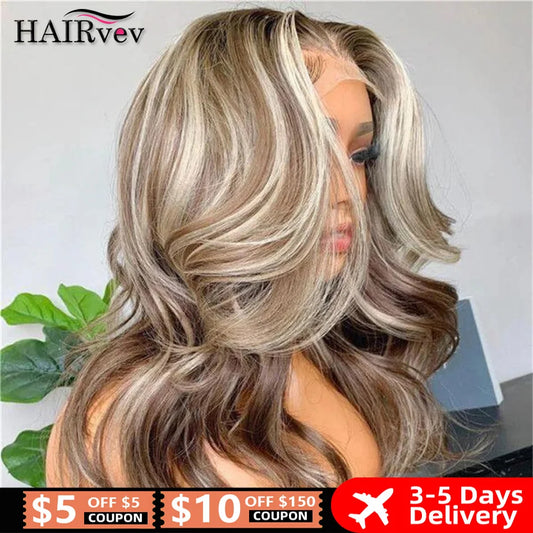 4/613 Balayage Brown Blonde 13x4 Straight Lace Front Wig Colored Human Hair Wigs For Women Body Wave Wig 613 HD Lace Frontal Wig