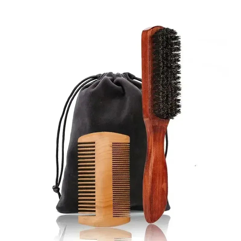 Mens Professional Soft Boar Bristle Wood Beard Shaving Brush and  Mustache Comb Kit with Gift Bag  andHairdresser Brush Hair Combs