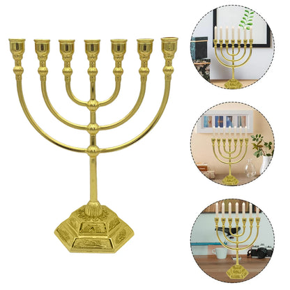 7‑Branch Menorah Candle Holder – Jerusalem Temple Design, 12 Tribes, Antique Hanukkah Stand (6.69”)