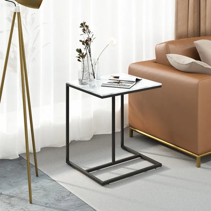 LUVODI Modern C Shaped Sofa Side Table Small Marble Laptop Corner Coffee Table with Metal Frame