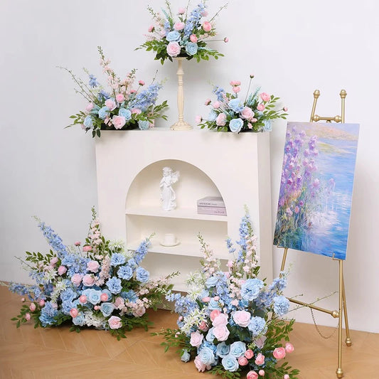 Blue Pink  Wedding Floral Arrangement Wall Ball Arch Hang Flower Row Event Party Centerpiece Decor Stage Road Lead Floor Flower