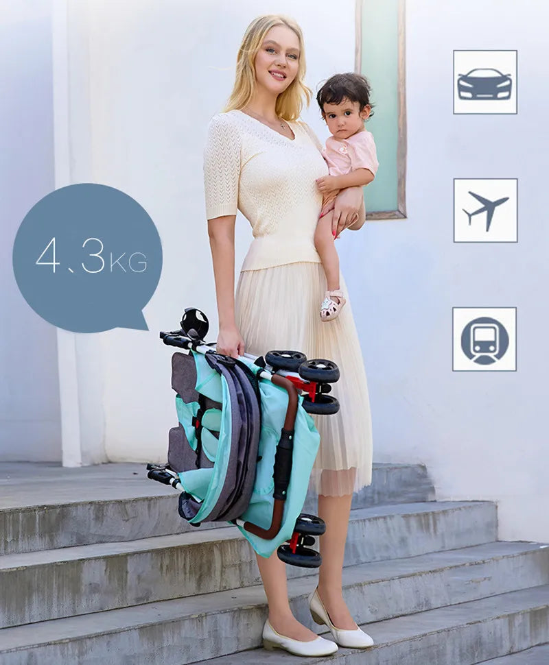 Lightweight Foldable Baby Stroller – Reclining Seat, One‑Hand Fold, All‑Terrain Wheels