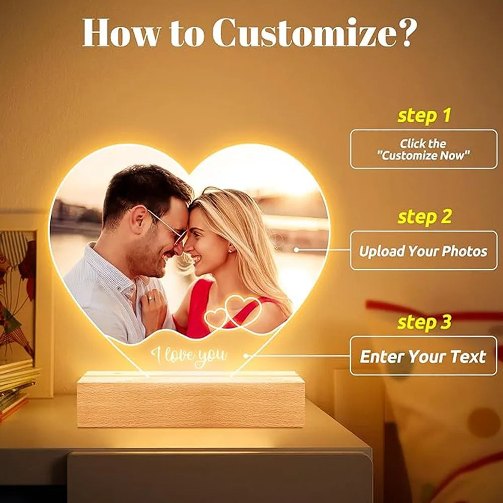 Personalized Mothers Day Gifts for Mom/Dad/Baby/Family Birthday Custom LOVE Picture Frame With Photos Night Light Acrylic Plaque