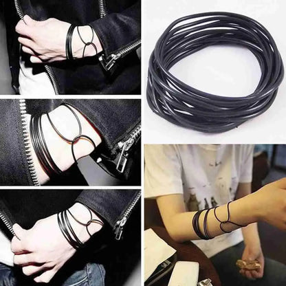 10 Pcs In 1 Bag  Black Silicone Rope Bracelets For Men Women Charm Simple Casual Punk Rock Unisex Bracelet Bangles Jewelry