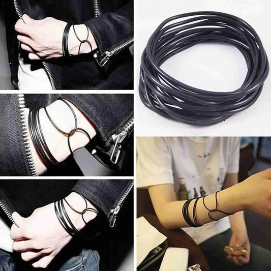 10 Pcs In 1 Bag  Black Silicone Rope Bracelets For Men Women Charm Simple Casual Punk Rock Unisex Bracelet Bangles Jewelry