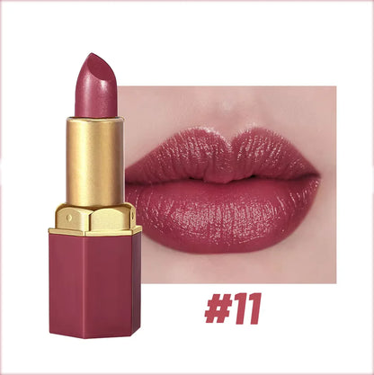 6 Colors Gold Bar Tube Lipstick Matte Texture Pearlescent Glitter Velvet Lipstick Valentine's Day Gift 1PCS
