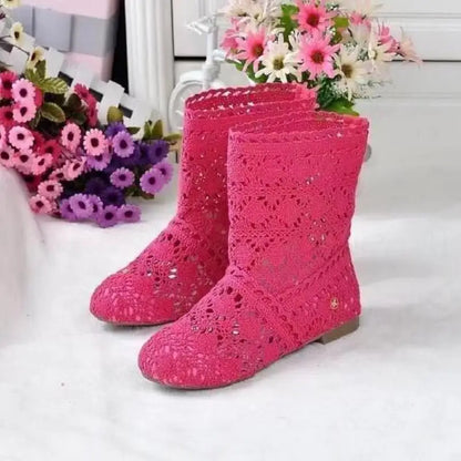 Hollow Boots Shoes Breathable Knit Line Mesh Korean High Summer Women Boots Knee High Womens Shoes
