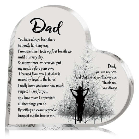 1PC Heart Shape Acrylic Plaque for Dad Birthday Father's Day Thankful Quote Blessed Wish Memorial Keepsake Gift Thank you Dad