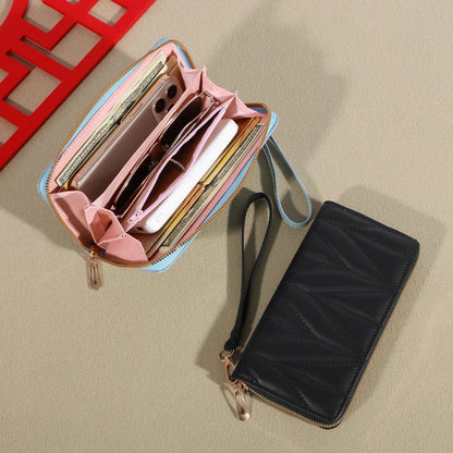 Fashion Quilted Long Wallet For Women, Zipper Around Clutch Coin Purse, Multi Card Slots Mobile Phone Bag