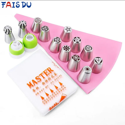 FAIS DU Russian Mounted Mouth Set Stainless Steel Kitchen Baking Supplies Set Cake Decoration Tools Nozzles Pastry Bag Set