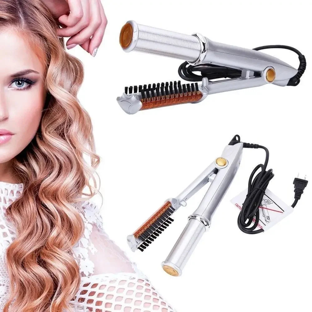 2‑in‑1 Rotating Hair Curler & Straightener Brush – Professional Styling Tool