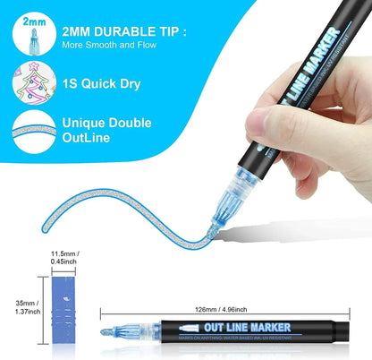 Double Line Highlighter Art Pens 36 Color