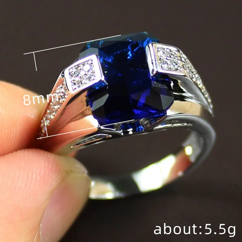 925 Sterling Silver Ring – Blue Cubic Zirconia Vintage Design for Men & Women