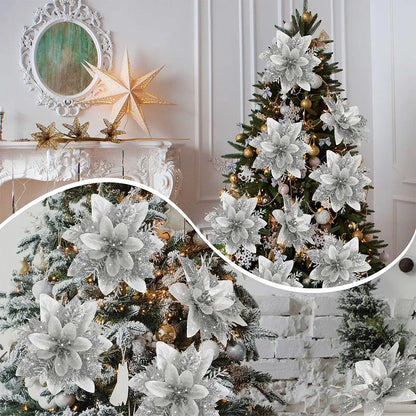 Christmas Glitter Artificial Flowers Tree Hanging Ornaments