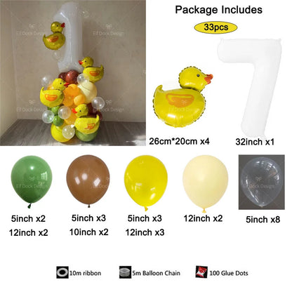 Cartoon Duck Balloon Garland Set – 32" Number Balloon (1–9) for Kids’ Birthday Party