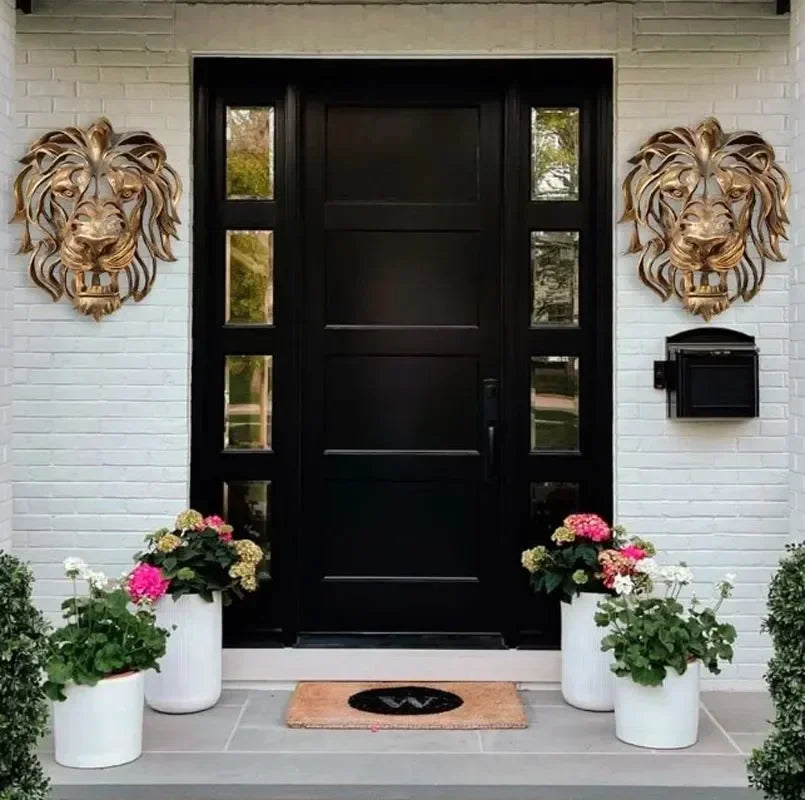 Wall Hanging Lion Head Art Sculpture Cool Gold Lion King Resin Sculpture Entryway Bedroom Home Wall Hangings Luxury Wall Decor
