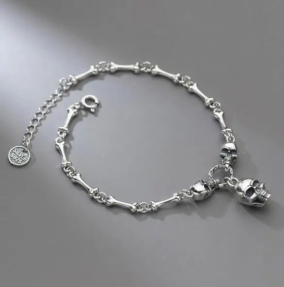 Vintage Gothic Punk Male Female S925 Sterling Silver Skull Chain Necklace for Men Women Jewelry Accessories