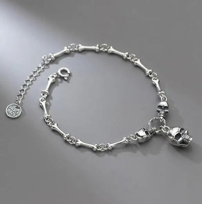 Vintage Gothic Punk Male Female S925 Sterling Silver Skull Chain Necklace for Men Women Jewelry Accessories