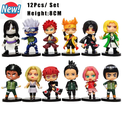 New 12pcs/set Anime Figure Naruto Shippuden Hinata Sasuke Itachi Kakashi Gaara Action Figure Q Version PVC Figures Toys  Gift
