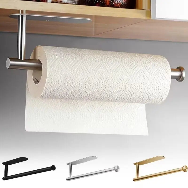 Self Adhesive Toilet Paper Towel Holder Punch-free Roll Paper Holder Kitchen Hook Storage Holder Stainless Steel Wall Mount