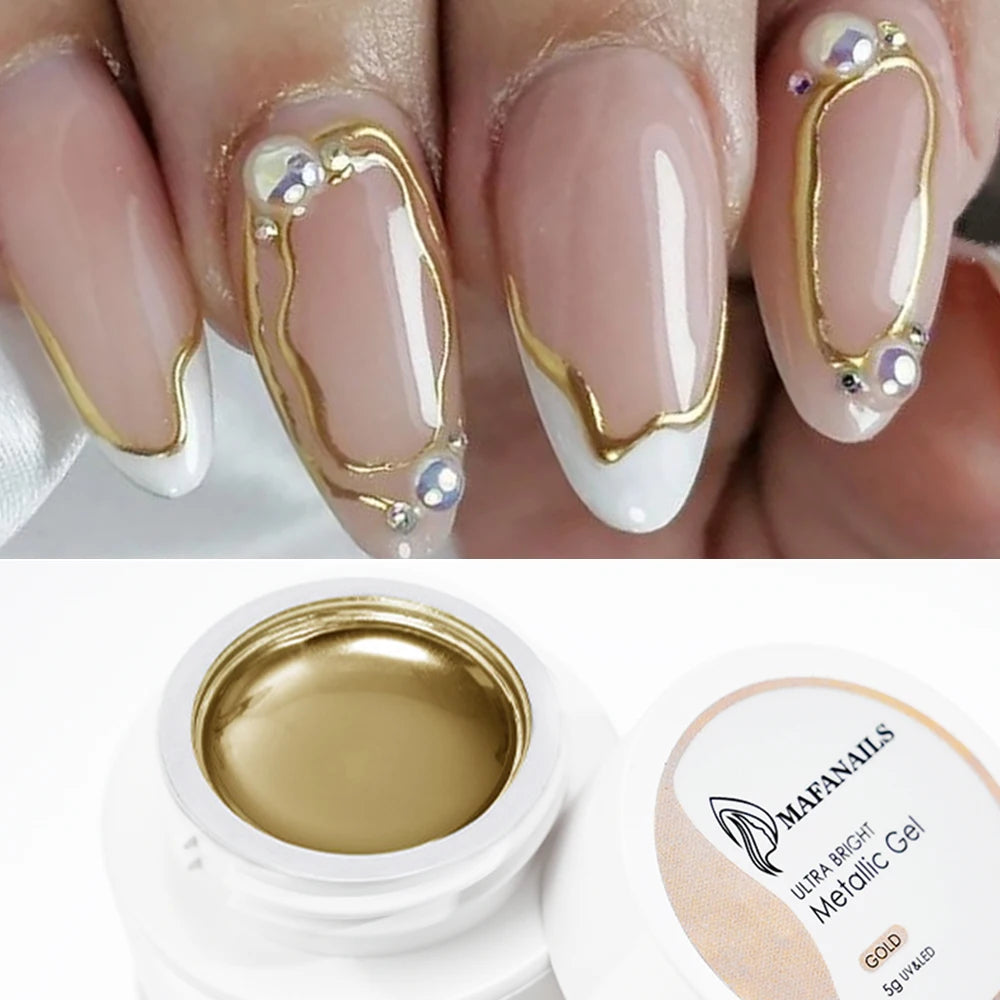Super‑Bright Metallic Liner Gel Polish – Silver/Gold/Rose Mirror UV Nail Art (5/7/8ml)