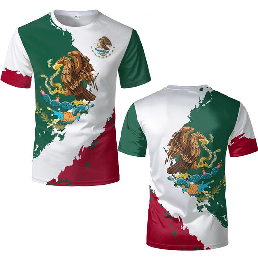 Mexican Flag National Emblem 3D Printed T-shirt For Men And Women Street Wear Oversized Short-sleeved Tees Harajuku Kids Tops