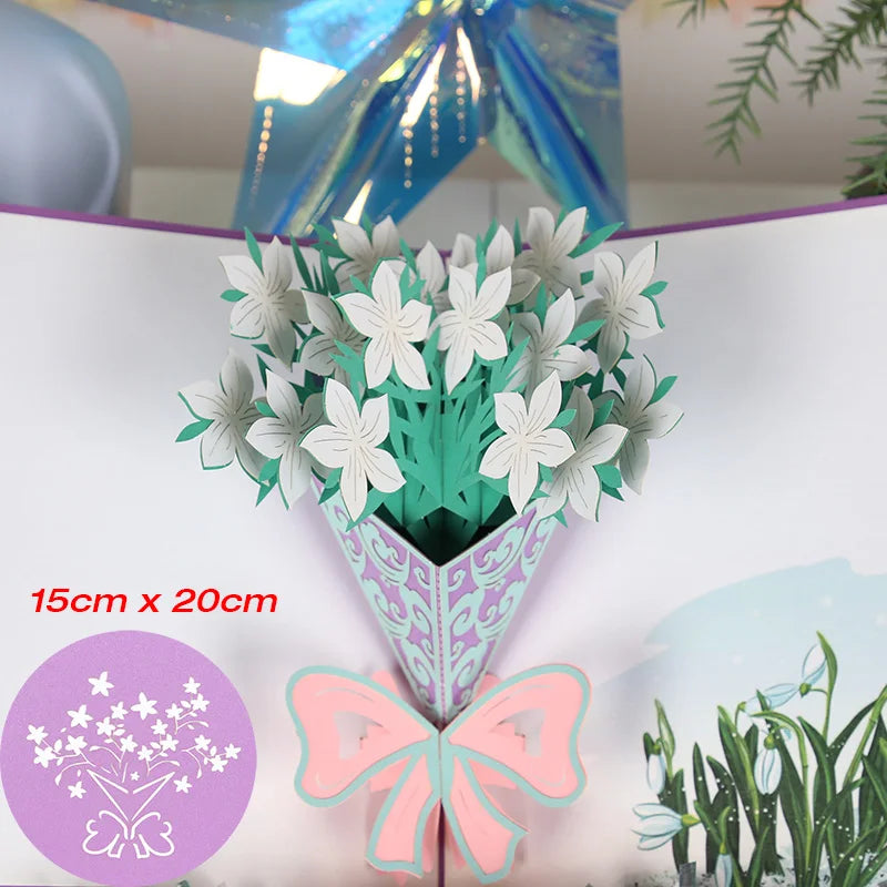 3D Pop Up Flower Greeting Cards Wedding Card Anniversary Thanksgiving Valentines Day Birthday Gift Thank You Card Handmade Cards