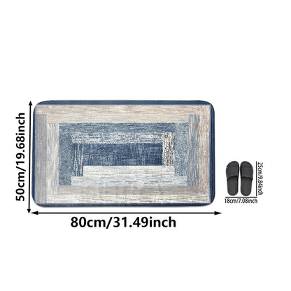 A blue abstract pattern three piece set can be purchased individually or set together for bathroom carpets