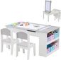 3 In 1 Kids Art Table & Easel Set With 2 Chairs, Wooden Children Activity Table And Chair Set With 6 Storage Bins, Paper