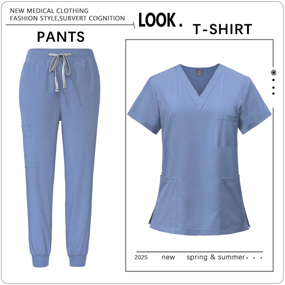 Hot Sale Clinic Workwear Unisex Medical Nurse Scrub Set Clinical Uniform Men Women Beauty Salon Costume Doctor Nursing Top Pants