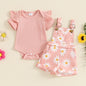 0-18months baby Girls summer Shorts  Set Short Sleeve Romper Flower Print Suspender Shorts Summer Outfit for  Toddler girls