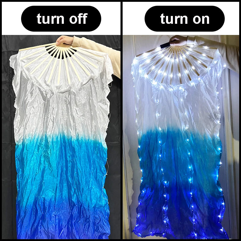 150cm Long Bamboo Silk Veil Fan With LED Light   Stage Performance Dance Costumes