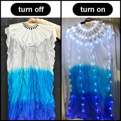 150cm Long Bamboo Silk Veil Fan With LED Light   Stage Performance Dance Costumes