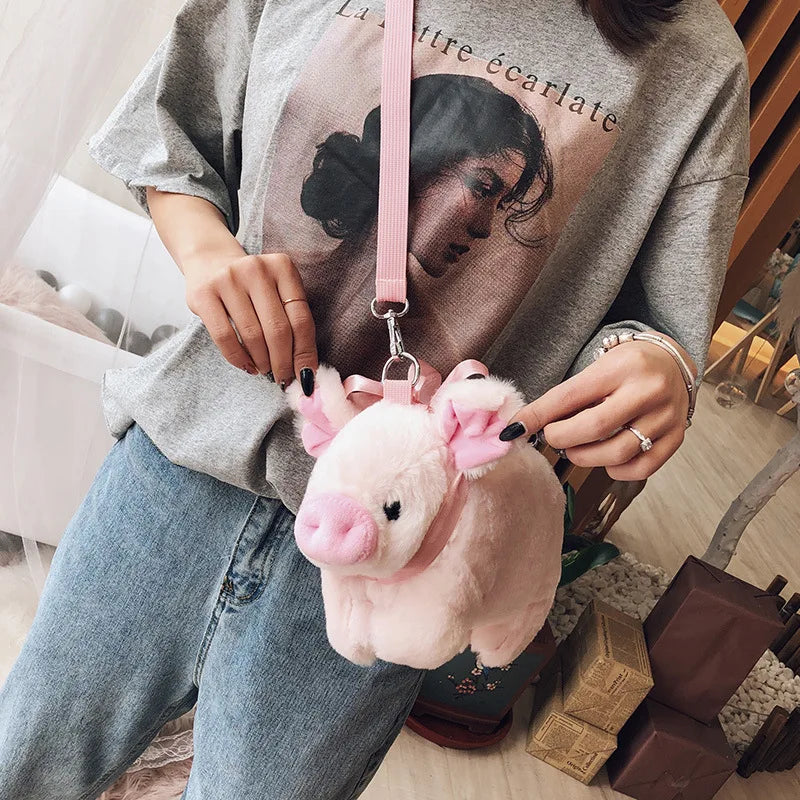 Pink Piglet Plush Shoulder Bag – Cute Large‑Capacity Cartoon Crossbody