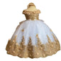 Baby Flower Girl Dresses Off-the-shoulder Pearls Gold appliqués Off Lace Butterflies Flower Princess Dress Infant First Birthday