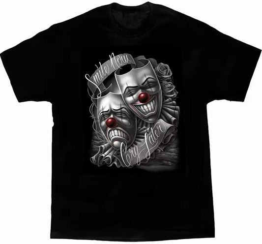 Men’s Chicano Art Tee – Smile Now Cry Later Graphic Shirt