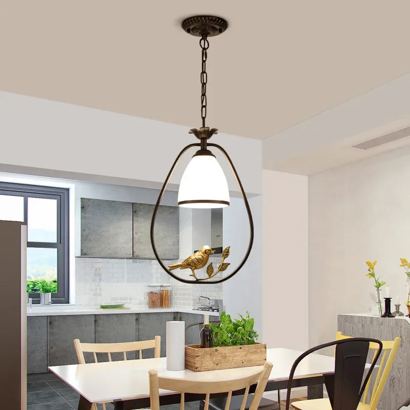 American Country Chandelier E27 Iron Glass Lamps and Lanterns Modern Dining Room Living Room Aisle Dining Table Hanging Lamp