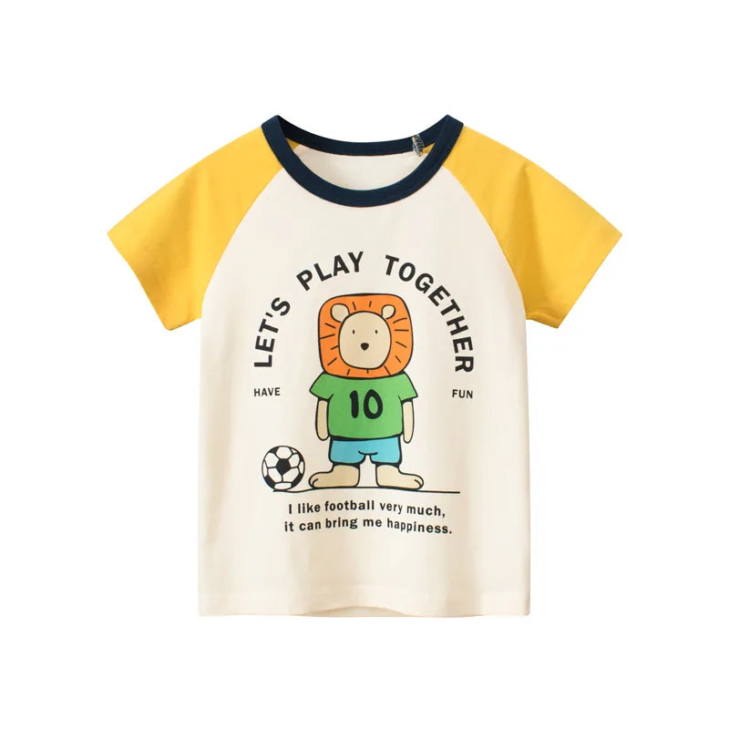 OLEKID 2025 Summer Stripe Children Boys T-shirts Printed Letter 2-8 Years Kids Little Boy Tops Short Sleeve Toddler Tees Clothes