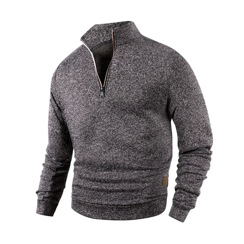Spring Autumn Fashion High Neck Half Zipper Long Sleeve Sweatshirts Men's Casual Knitted Pullovers Daily Warm Coats