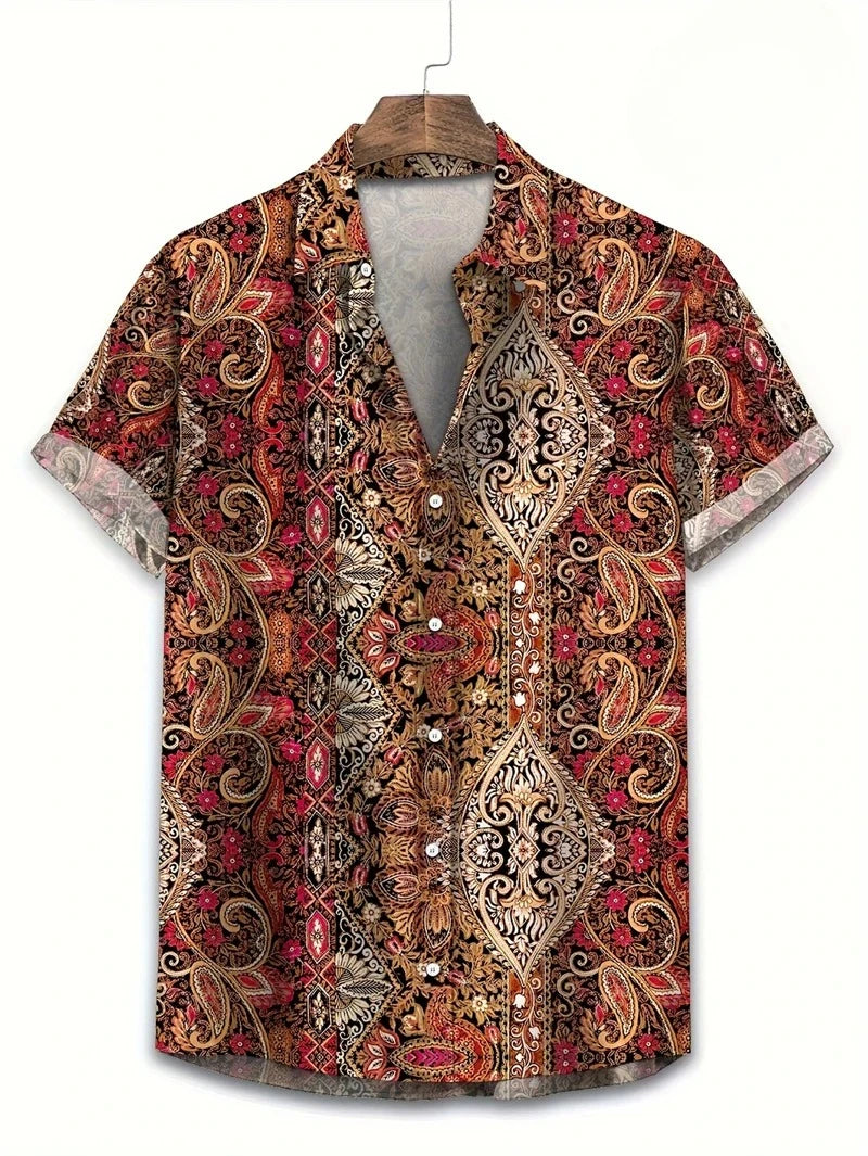 Men’s 3D Paisley Hawaii Shirt – Oversized Boho Summer Top