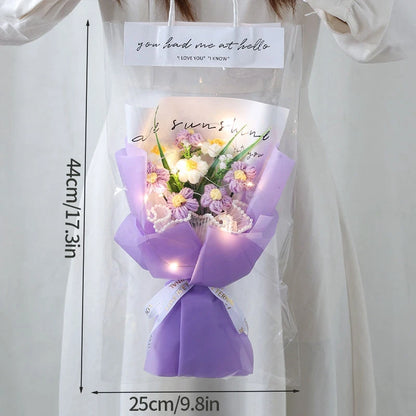 Crochet Flower Bouquet Mother's Day Gifts with LED Light String Hand Knitted Flowers Graduation Artificial Flowers Decor
﻿ 
﻿