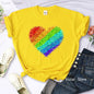 Rainbow Heart Print Lgbt T Shirt Summer Top Female T-Shirt Cute Girl Tumblr Clothes Tee Shirt Femme Streetwerar 90s 00s Tshirt