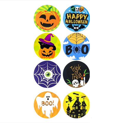 100-500pcs Halloween Black Bat DIY Round Stickers Sealing Packaging Stickers Halloween Gift Decoration 8 Spooky designs